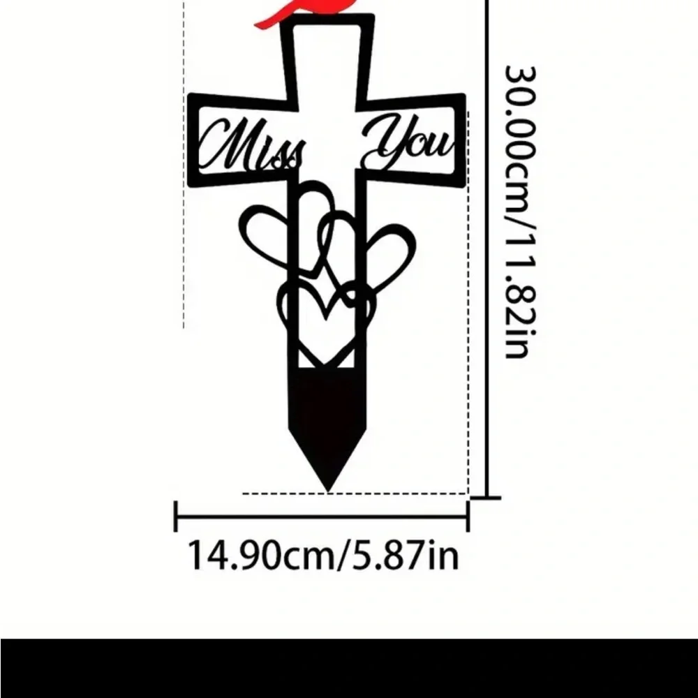 Black Memorial Cross with Heart Design